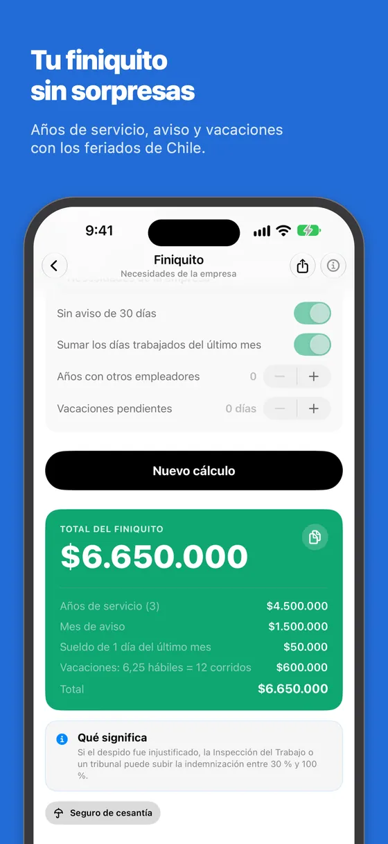Finiquito con años de servicio, mes de aviso, días del último mes y vacaciones